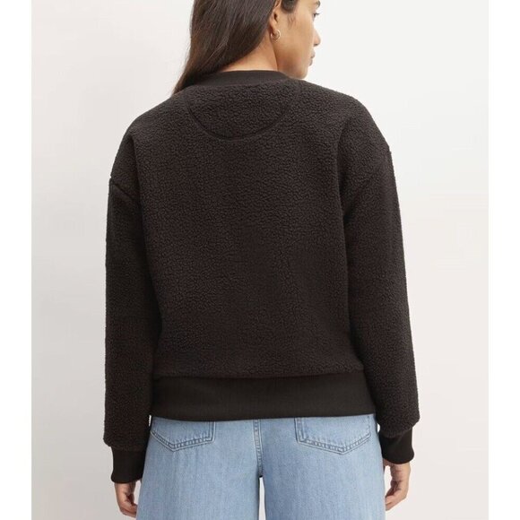 Everlane Woman’s Pullover Teddy Crewneck Oversized Sweatshirt Loungewear M Black - Picture 2 of 9